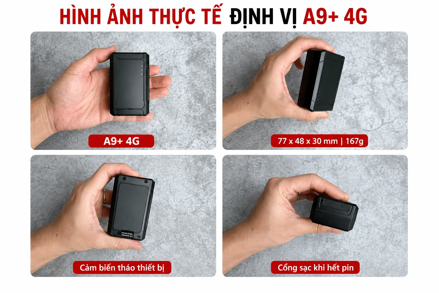 Hình ảnh thực tế thiết bị định vị A9+ 4G