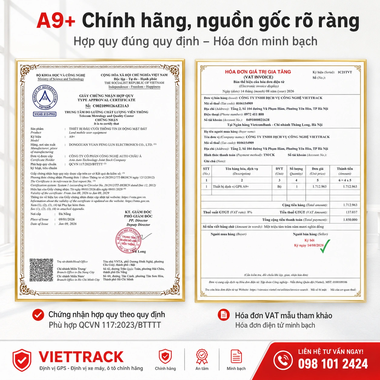 Nguồn gốc và chứng từ thiết bị định vị GPS A9+