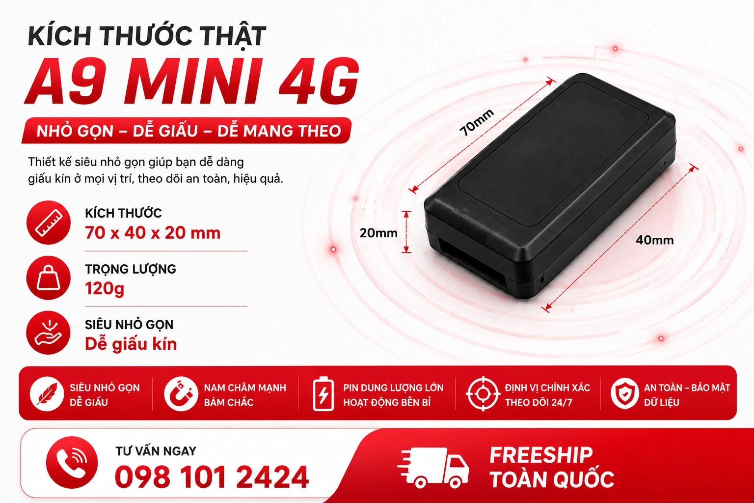Kích thước thực tế A9 Mini 4G