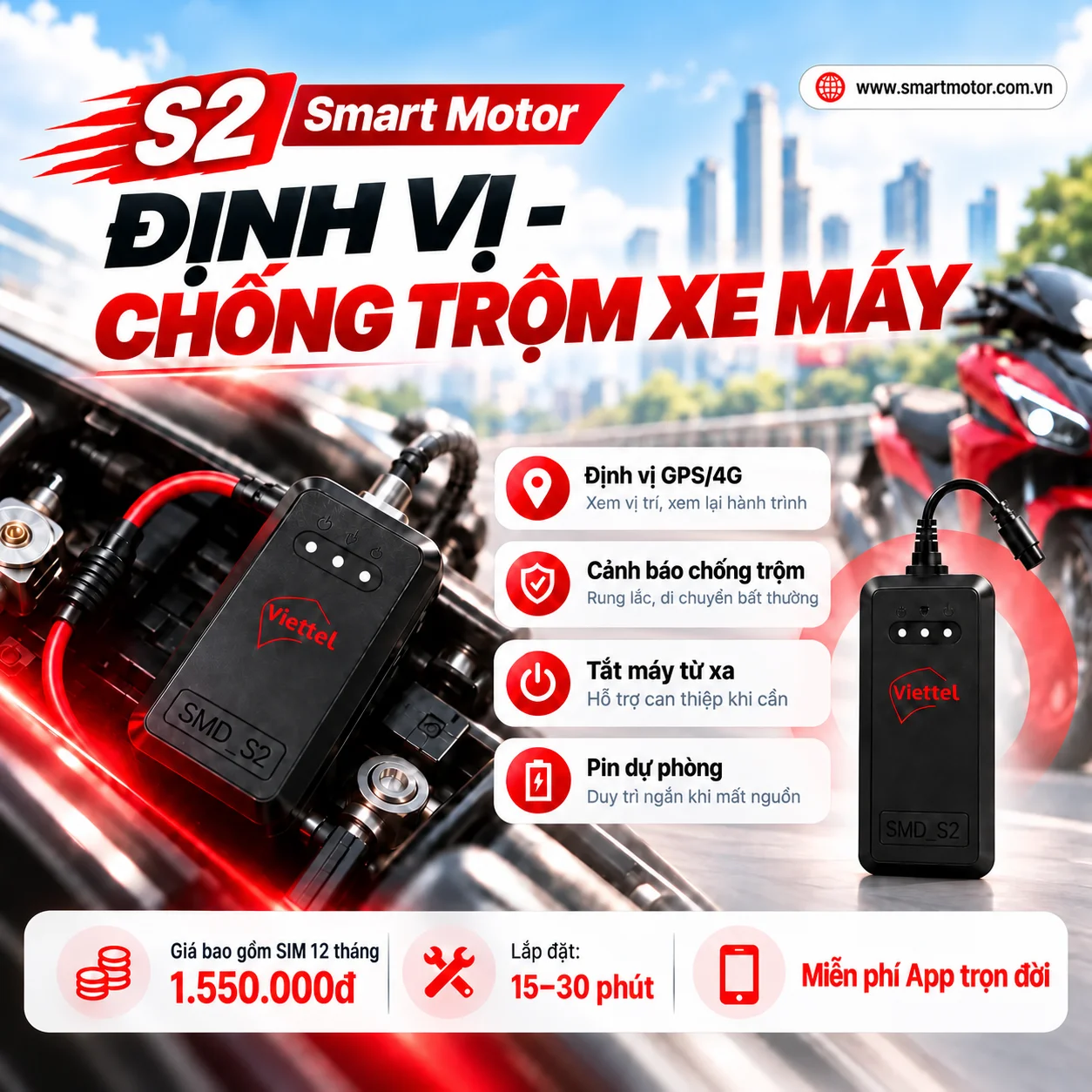 Smart Motor S2 – 3 lớp bảo vệ chống trộm xe máy